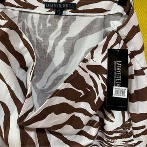 Lafayette Front Slit Tropical Skirt - White/Brown, 12